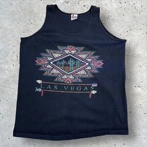 Vtg Las Vegas Aztec Desert Graphic Tank Top Size Large Black Pre-Shrunk